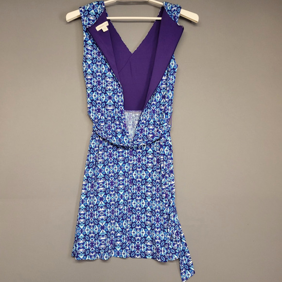 Coldwater Creek Dress Womens 6 Blue Purple Floral Sleeveless V Neck Ruched Wrap - Picture 13 of 15